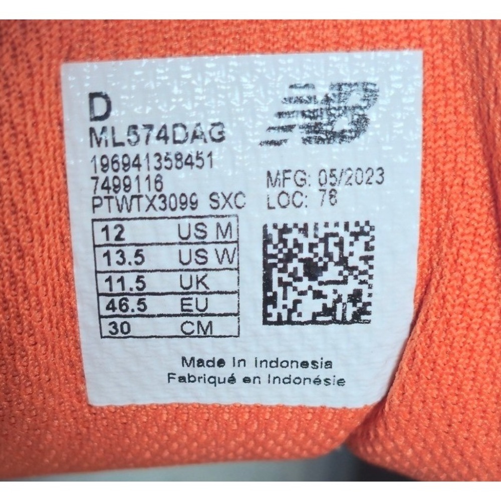 New Balance 574 Rugged Grey Black Orange Cordura Sneakers ML574DAG Mens 12 - Picture 8 of 9